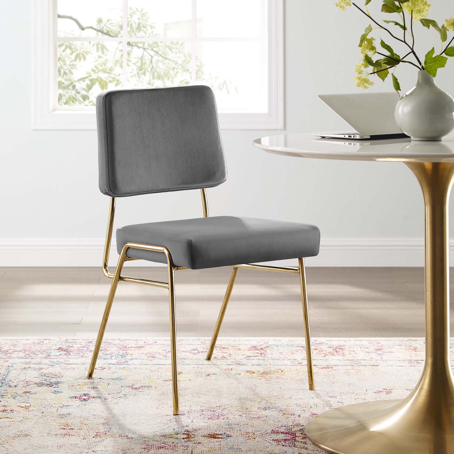 Craft Performance Velvet Dining Side Chair, Velvet, Metal Steel, Gold Grey Gray, 18505