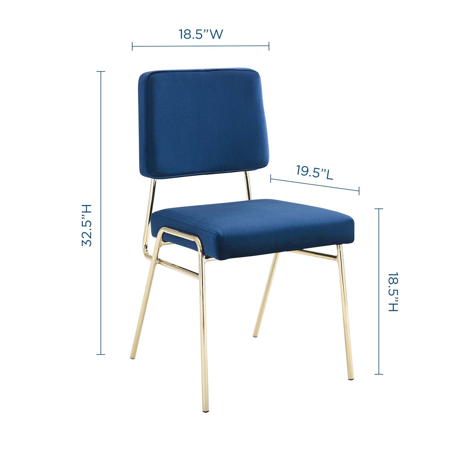 Craft Performance Velvet Dining Side Chair, Velvet, Metal Steel, Gold Blue Navy, 18506
