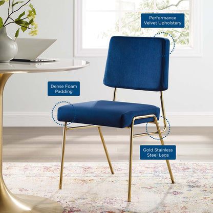 Craft Performance Velvet Dining Side Chair, Velvet, Metal Steel, Gold Blue Navy, 18506