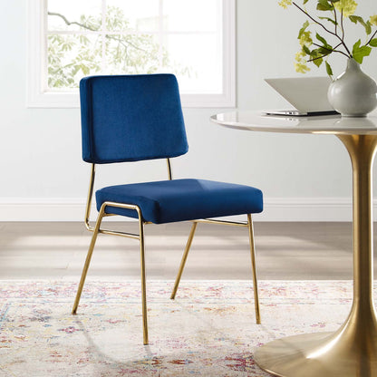 Craft Performance Velvet Dining Side Chair, Velvet, Metal Steel, Gold Blue Navy, 18506