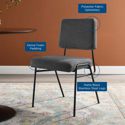 Craft Upholstered Fabric Dining Side Chair, Fabric, Metal Steel, Black Grey Gray, 18508