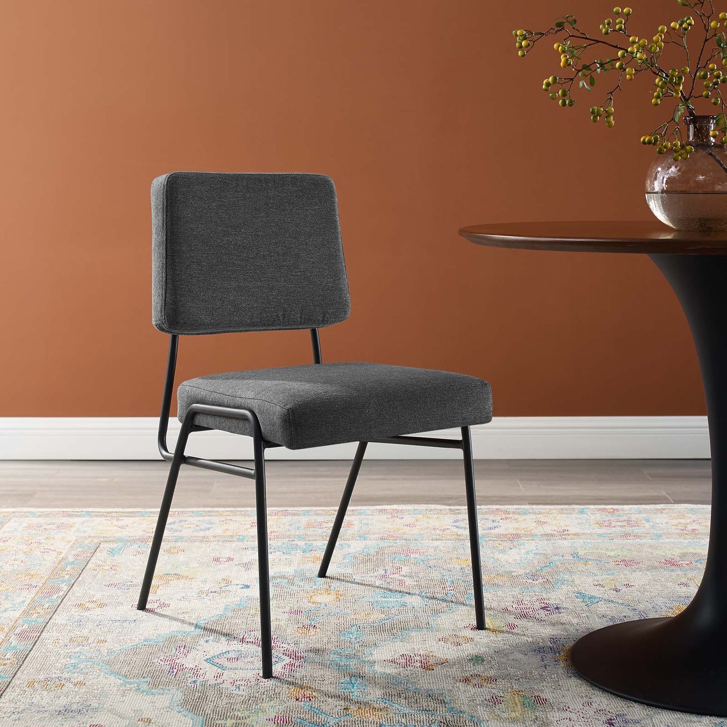 Craft Upholstered Fabric Dining Side Chair, Fabric, Metal Steel, Black Grey Gray, 18508