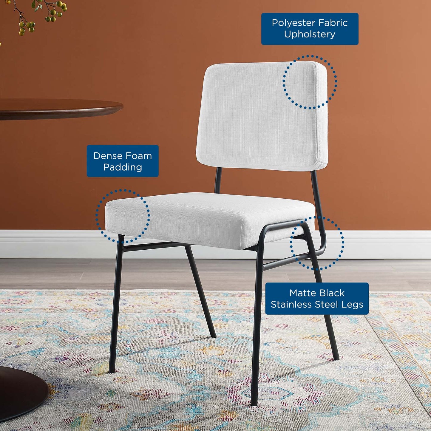 Craft Upholstered Fabric Dining Side Chair, Fabric, Metal Steel, Black White, 18510