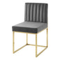 Carriage Channel Tufted Sled Base Performance Velvet Dining Chair, Velvet, Metal Steel, Gold Grey Gray, 18511