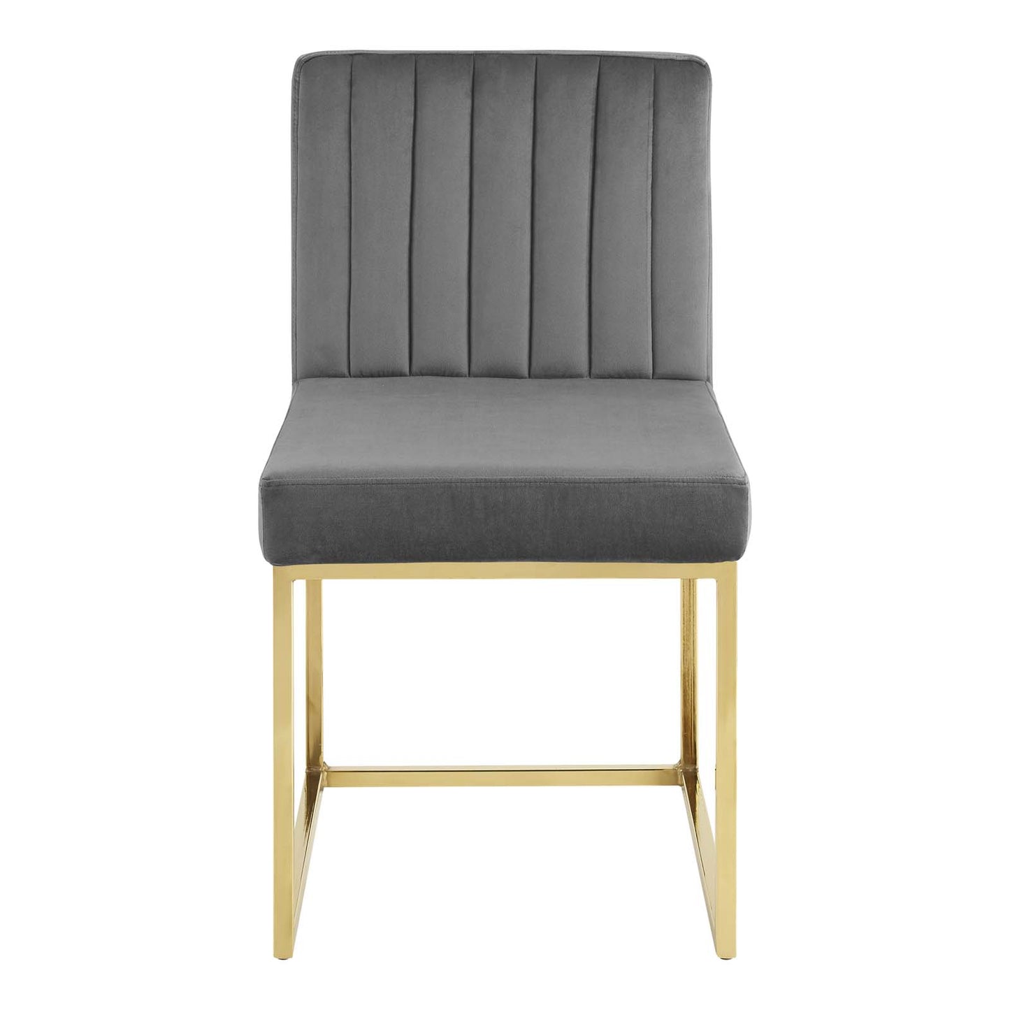 Carriage Channel Tufted Sled Base Performance Velvet Dining Chair, Velvet, Metal Steel, Gold Grey Gray, 18511