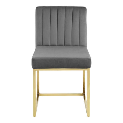 Carriage Channel Tufted Sled Base Performance Velvet Dining Chair, Velvet, Metal Steel, Gold Grey Gray, 18511