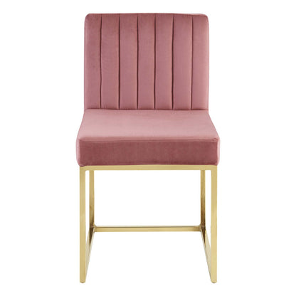 Carriage Channel Tufted Sled Base Performance Velvet Dining Chair, Velvet, Metal Steel, Gold Pink, 18512