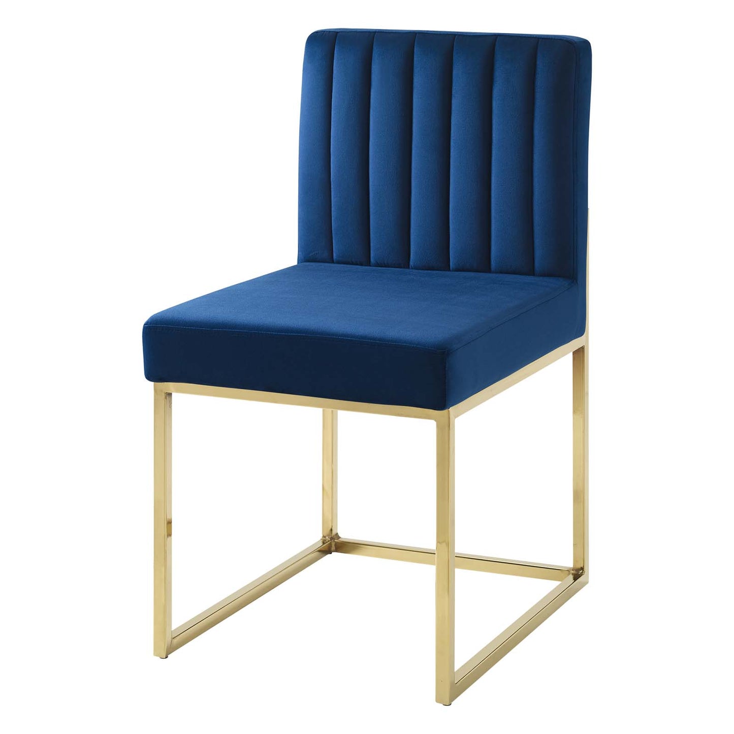 Carriage Channel Tufted Sled Base Performance Velvet Dining Chair, Velvet, Metal Steel, Gold Blue Navy, 18513