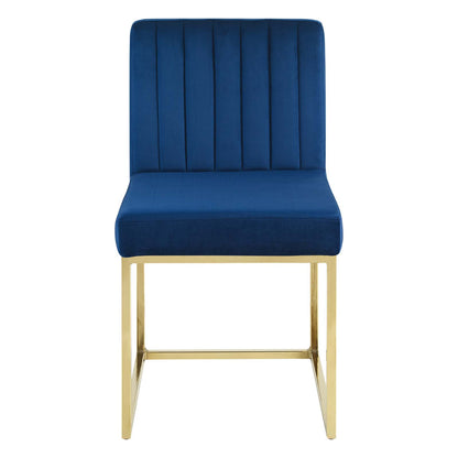 Carriage Channel Tufted Sled Base Performance Velvet Dining Chair, Velvet, Metal Steel, Gold Blue Navy, 18513