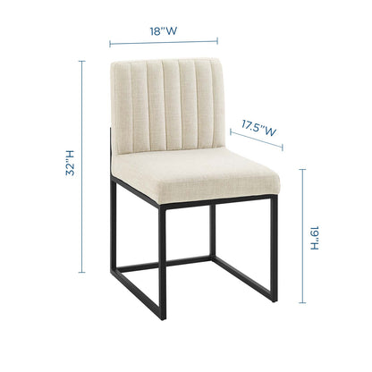 Carriage Channel Tufted Sled Base Upholstered Fabric Dining Chair, Fabric, Metal Steel, Black Beige, 18514