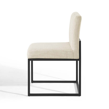 Carriage Channel Tufted Sled Base Upholstered Fabric Dining Chair, Fabric, Metal Steel, Black Beige, 18514