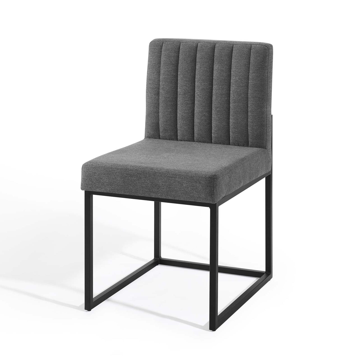 Carriage Channel Tufted Sled Base Upholstered Fabric Dining Chair, Fabric, Metal Steel, Black Grey Gray, 18515