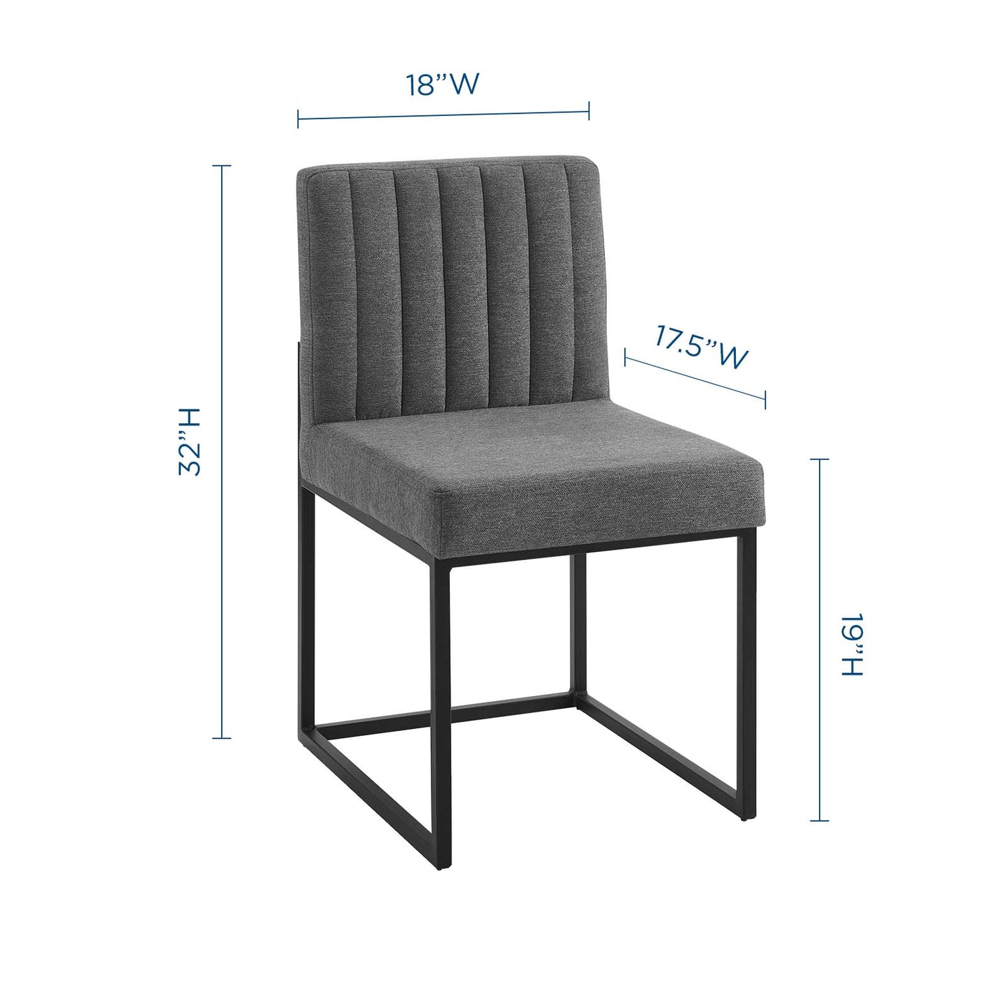 Carriage Channel Tufted Sled Base Upholstered Fabric Dining Chair, Fabric, Metal Steel, Black Grey Gray, 18515