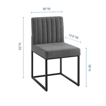 Carriage Channel Tufted Sled Base Upholstered Fabric Dining Chair, Fabric, Metal Steel, Black Grey Gray, 18515