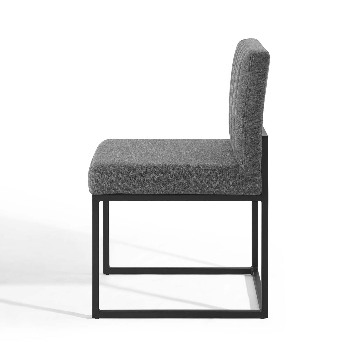 Carriage Channel Tufted Sled Base Upholstered Fabric Dining Chair, Fabric, Metal Steel, Black Grey Gray, 18515