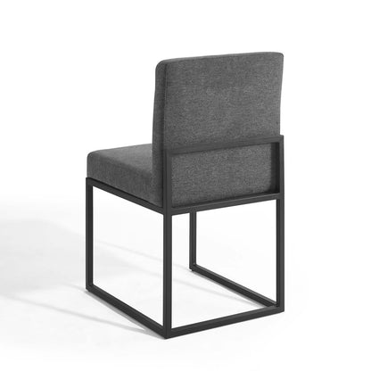 Carriage Channel Tufted Sled Base Upholstered Fabric Dining Chair, Fabric, Metal Steel, Black Grey Gray, 18515