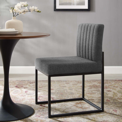 Carriage Channel Tufted Sled Base Upholstered Fabric Dining Chair, Fabric, Metal Steel, Black Grey Gray, 18515