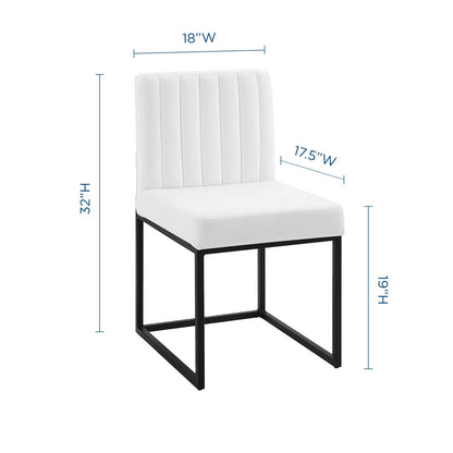 Carriage Channel Tufted Sled Base Upholstered Fabric Dining Chair, Fabric, Metal Steel, Black White, 18517