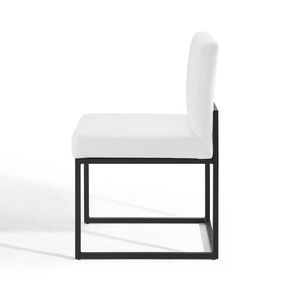 Carriage Channel Tufted Sled Base Upholstered Fabric Dining Chair, Fabric, Metal Steel, Black White, 18517