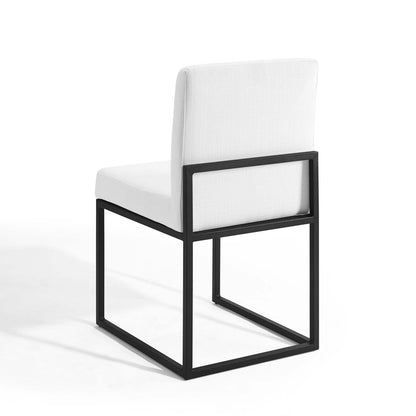 Carriage Channel Tufted Sled Base Upholstered Fabric Dining Chair, Fabric, Metal Steel, Black White, 18517