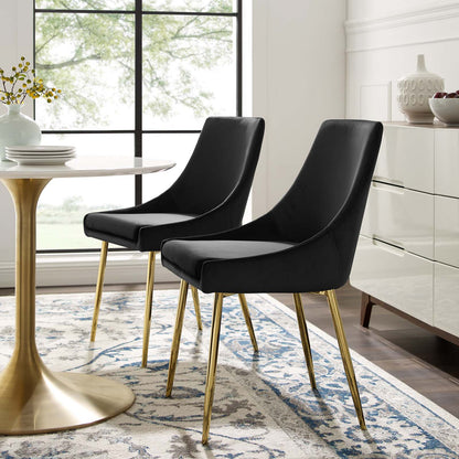 Viscount Performance Velvet Dining Chairs - Set of 2, Velvet, Metal Steel, Gold Black, 18518