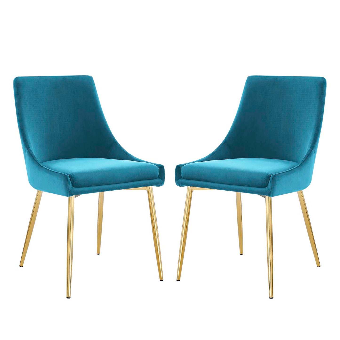 Viscount Performance Velvet Dining Chairs - Set of 2, Velvet, Metal Steel, Gold Blue, 18519