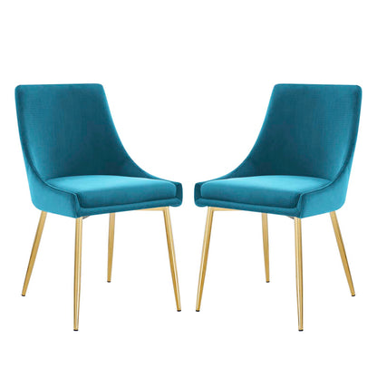 Viscount Performance Velvet Dining Chairs - Set of 2, Velvet, Metal Steel, Gold Blue, 18519