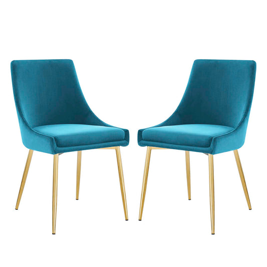 Viscount Performance Velvet Dining Chairs - Set of 2, Velvet, Metal Steel, Gold Blue, 18519