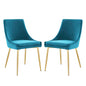 Viscount Performance Velvet Dining Chairs - Set of 2, Velvet, Metal Steel, Gold Blue, 18519