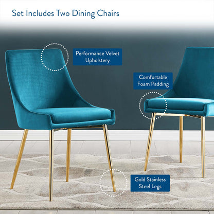 Viscount Performance Velvet Dining Chairs - Set of 2, Velvet, Metal Steel, Gold Blue, 18519