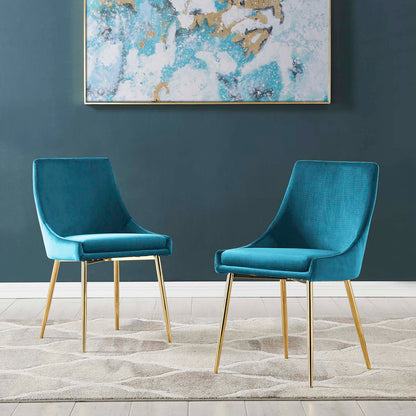 Viscount Performance Velvet Dining Chairs - Set of 2, Velvet, Metal Steel, Gold Blue, 18519