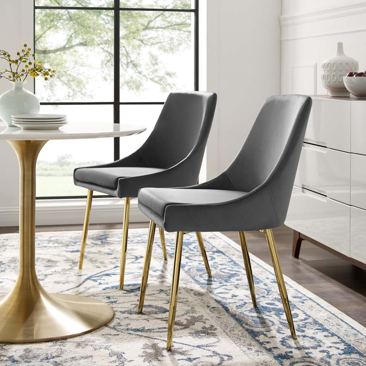 Viscount Performance Velvet Dining Chairs - Set of 2, Velvet, Metal Steel, Gold Grey Gray, 18520