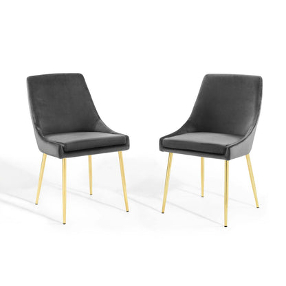 Viscount Performance Velvet Dining Chairs - Set of 2, Velvet, Metal Steel, Gold Grey Gray, 18520