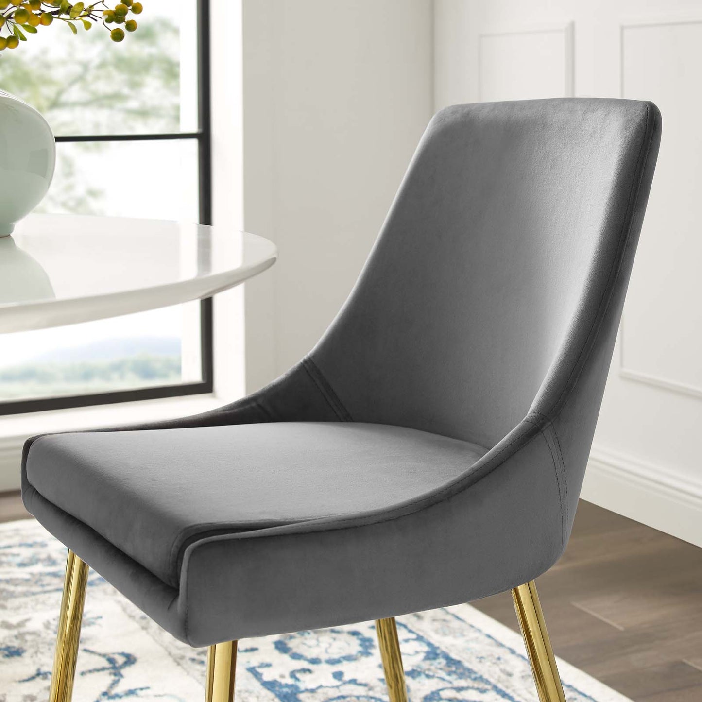 Viscount Performance Velvet Dining Chairs - Set of 2, Velvet, Metal Steel, Gold Grey Gray, 18520