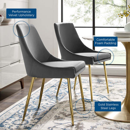 Viscount Performance Velvet Dining Chairs - Set of 2, Velvet, Metal Steel, Gold Grey Gray, 18520