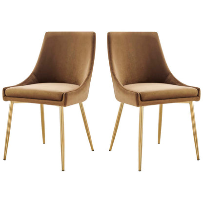 Viscount Performance Velvet Dining Chairs - Set of 2, Velvet, Metal Steel, Gold Brown, 18521