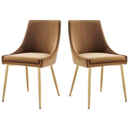 Viscount Performance Velvet Dining Chairs - Set of 2, Velvet, Metal Steel, Gold Brown, 18521