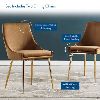 Viscount Performance Velvet Dining Chairs - Set of 2, Velvet, Metal Steel, Gold Brown, 18521
