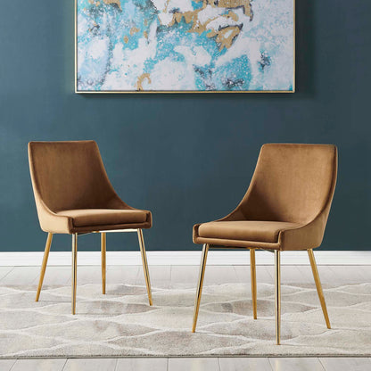 Viscount Performance Velvet Dining Chairs - Set of 2, Velvet, Metal Steel, Gold Brown, 18521