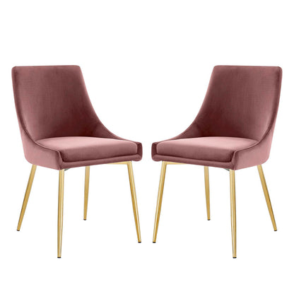 Viscount Performance Velvet Dining Chairs - Set of 2, Velvet, Metal Steel, Gold Pink, 18522