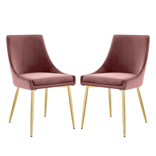 Viscount Performance Velvet Dining Chairs - Set of 2, Velvet, Metal Steel, Gold Pink, 18522