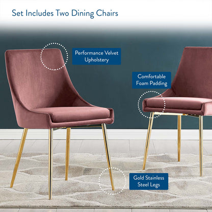 Viscount Performance Velvet Dining Chairs - Set of 2, Velvet, Metal Steel, Gold Pink, 18522