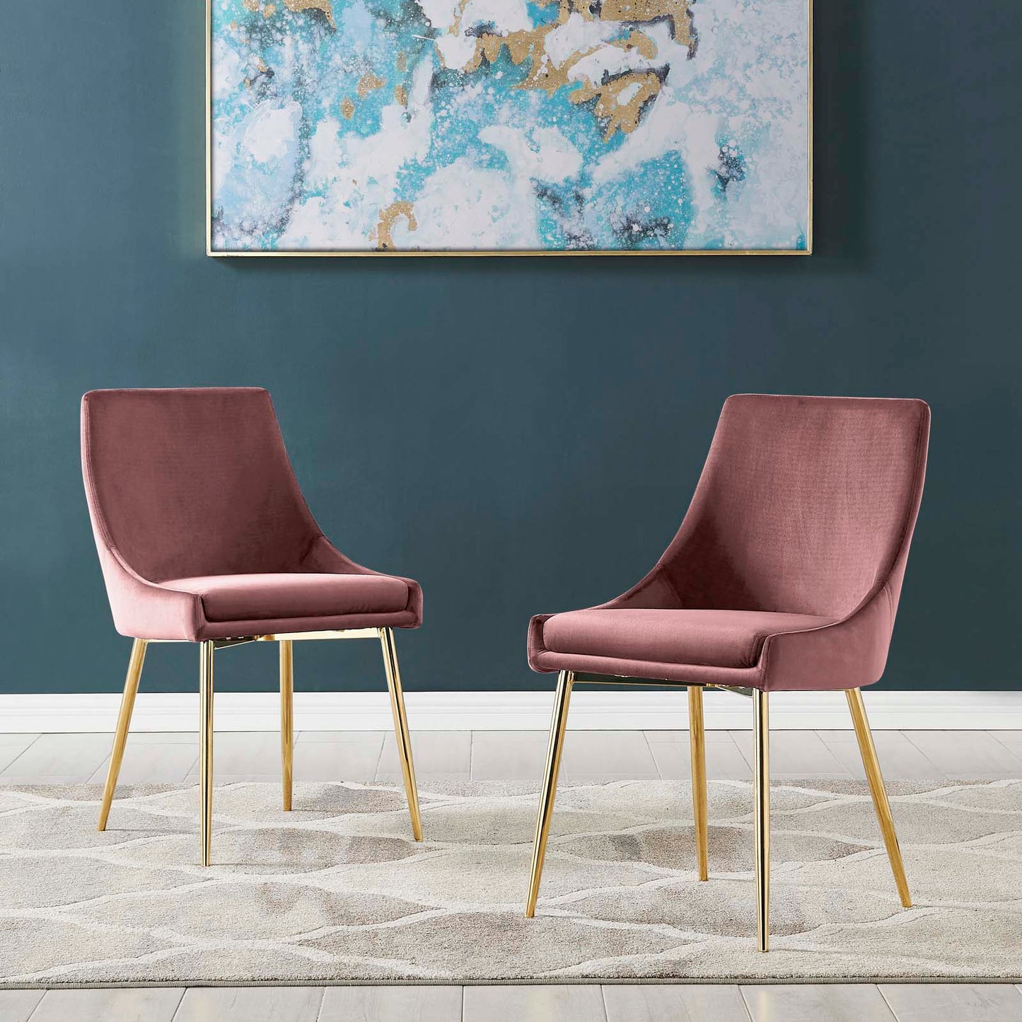 Viscount Performance Velvet Dining Chairs - Set of 2, Velvet, Metal Steel, Gold Pink, 18522