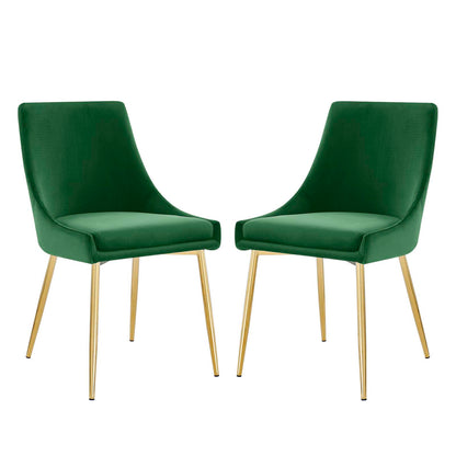 Viscount Performance Velvet Dining Chairs - Set of 2, Velvet, Metal Steel, Gold Green, 18523