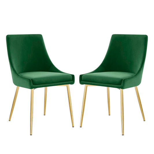 Viscount Performance Velvet Dining Chairs - Set of 2, Velvet, Metal Steel, Gold Green, 18523