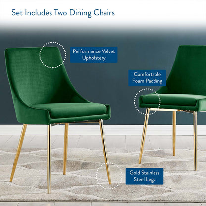 Viscount Performance Velvet Dining Chairs - Set of 2, Velvet, Metal Steel, Gold Green, 18523