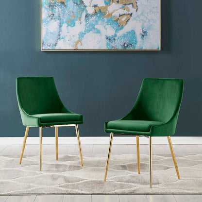Viscount Performance Velvet Dining Chairs - Set of 2, Velvet, Metal Steel, Gold Green, 18523