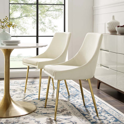 Viscount Performance Velvet Dining Chairs - Set of 2, Velvet, Metal Steel, Gold Ivory White, 18524
