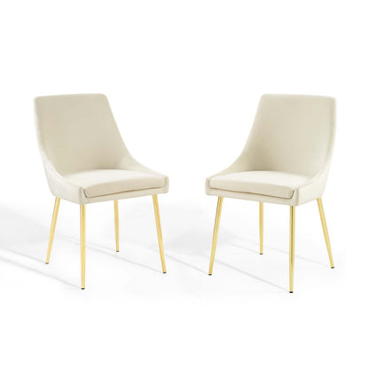 Viscount Performance Velvet Dining Chairs - Set of 2, Velvet, Metal Steel, Gold Ivory White, 18524
