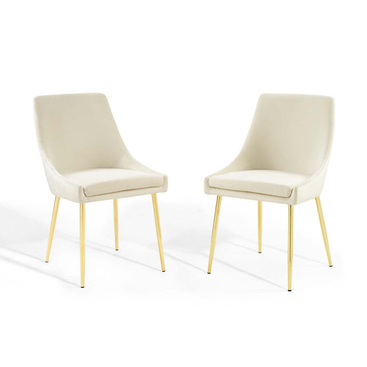 Viscount Performance Velvet Dining Chairs - Set of 2, Velvet, Metal Steel, Gold Ivory White, 18524